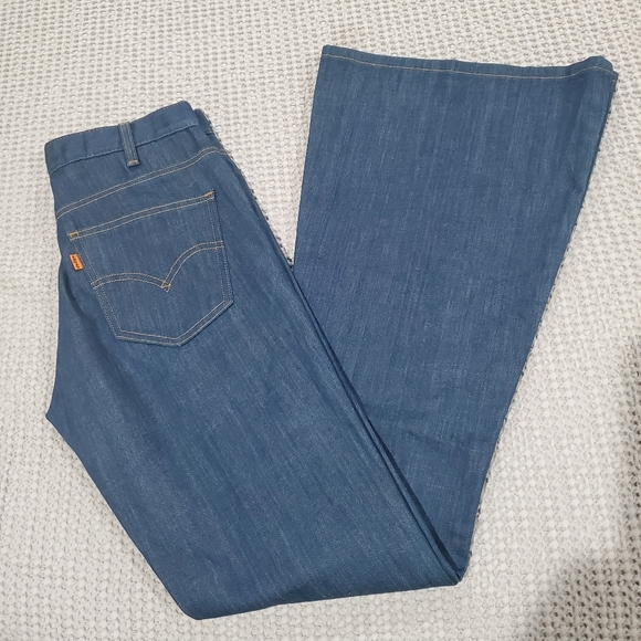 LEVI'S ORANGE TAB Bell Bottoms Dark Wash Blue Jeans Vintage Big Bell - Picture 9 of 15